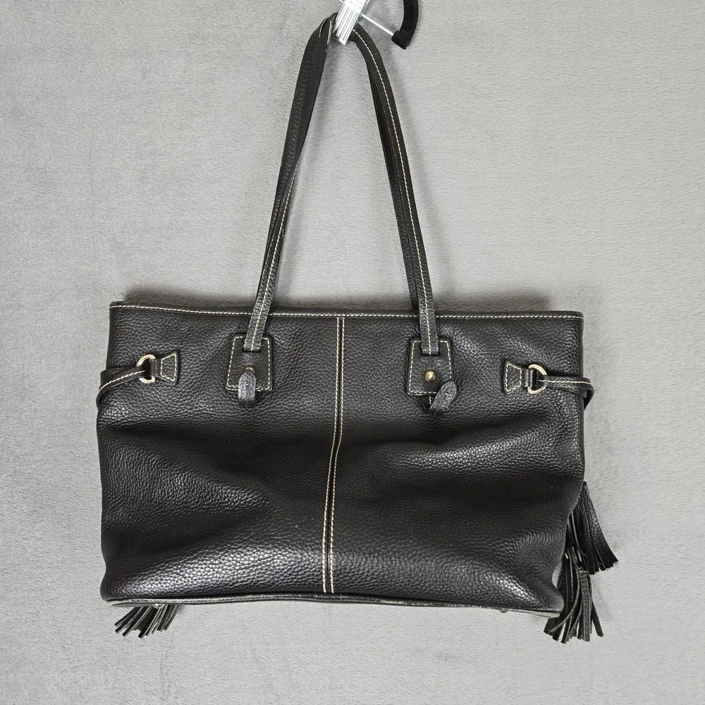 Dooney & Bourke Black Pebble Grain‎ Leather Davis Tassel Tote Bag Shopper